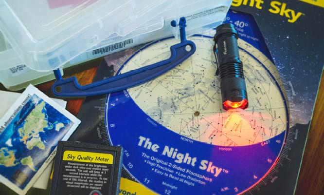 All the supplies in the night sky citizen science kit
